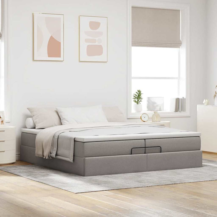 Cadru de pat otoman cu saltele Taupe 200x200cm țesătură WALTI