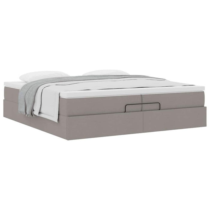 Cadru de pat otoman cu saltele Taupe 200x200cm țesătură WALTI
