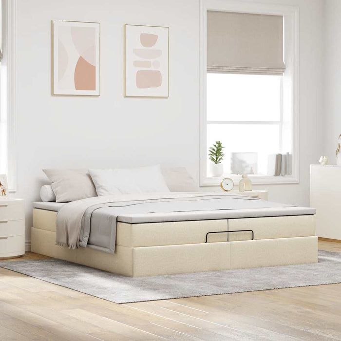 Cadru de pat otoman cu saltele crem 200x200cm stofa WALTI