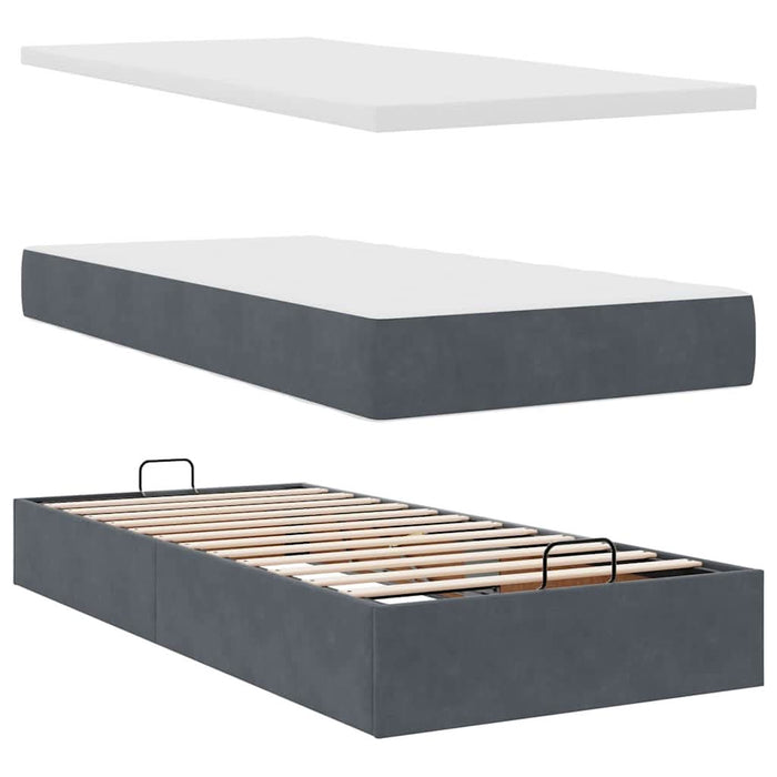 Cadru de pat otoman cu saltea Gri închis 80x200cm catifea - WALTI WALTI