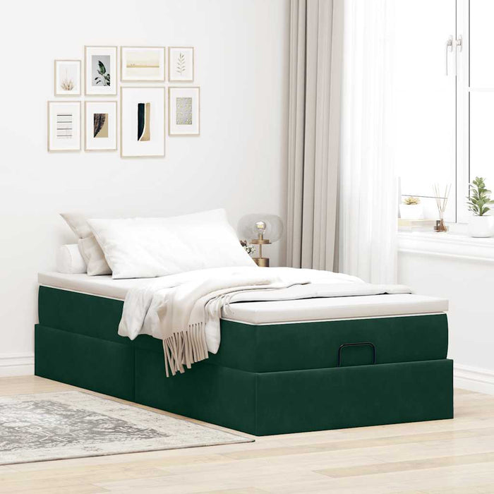 Cadru de pat otoman cu saltea verde închis 80x200cm catifea - WALTI WALTI