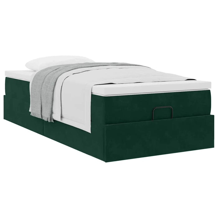 Cadru de pat otoman cu saltea verde închis 80x200cm catifea - WALTI WALTI
