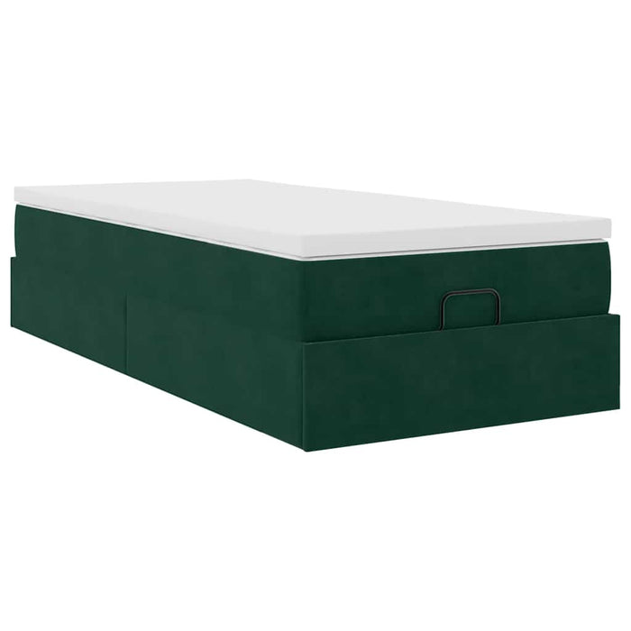 Cadru de pat otoman cu saltea verde închis 80x200cm catifea - WALTI WALTI