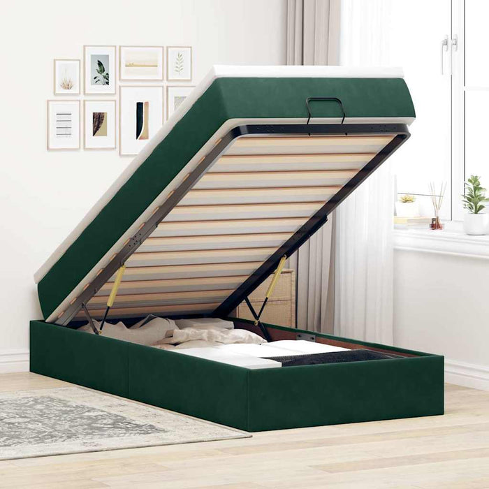 Cadru de pat otoman cu saltea verde închis 80x200cm catifea - WALTI WALTI