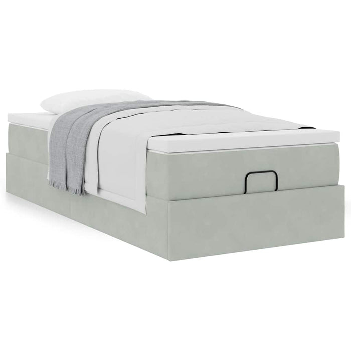 Cadru de pat otoman cu saltea Gri deschis 90x190cm catifea - WALTI WALTI