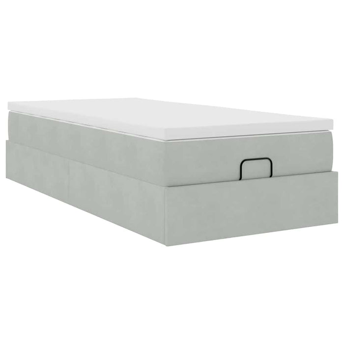 Cadru de pat otoman cu saltea Gri deschis 90x190cm catifea - WALTI WALTI