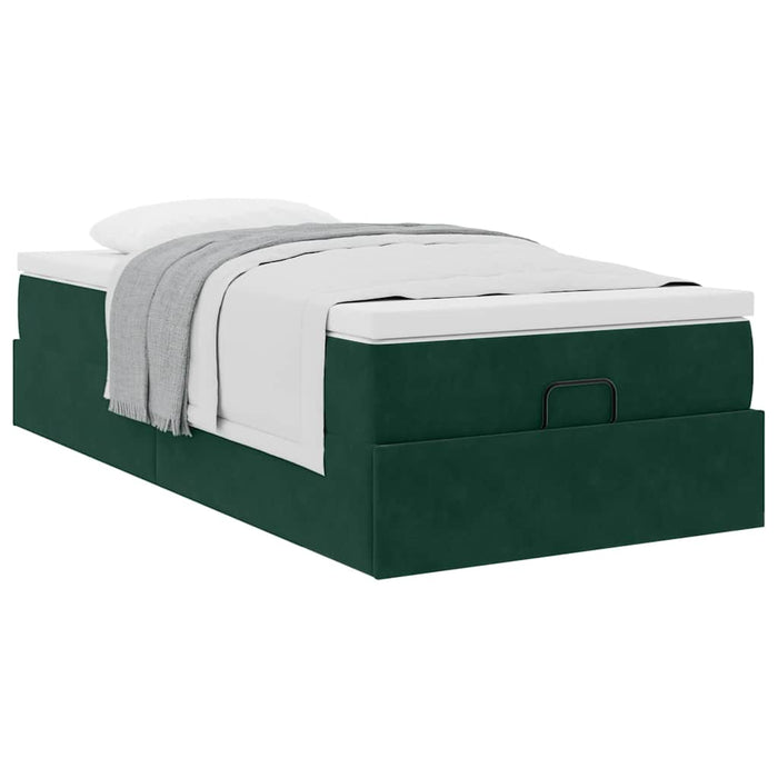 Cadru de pat otoman cu saltea verde închis 90x190cm catifea - WALTI WALTI