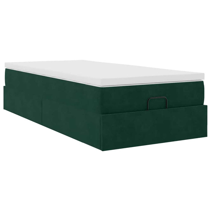 Cadru de pat otoman cu saltea verde închis 90x190cm catifea - WALTI WALTI