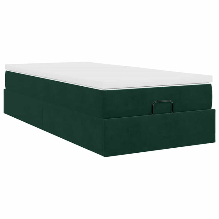 Cadru de pat otoman cu saltea verde închis 90x190cm catifea - WALTI WALTI