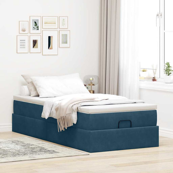 Cadru de pat otoman cu saltea, catifea albastru închis 90x190cm - WALTI WALTI