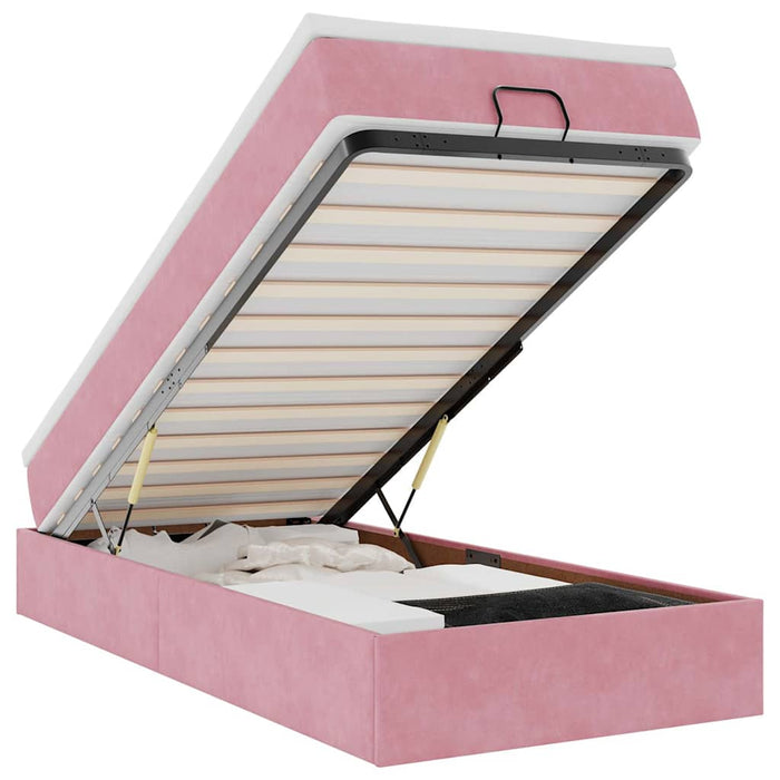 Cadru de pat otoman cu saltea, catifea roz 90x190cm - WALTI WALTI