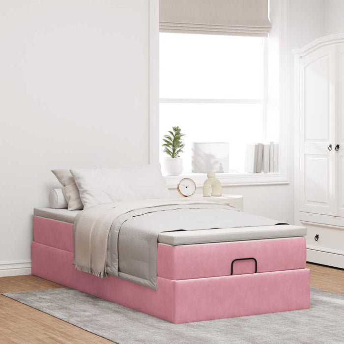 Cadru de pat otoman cu saltea, catifea roz 90x190cm - WALTI WALTI