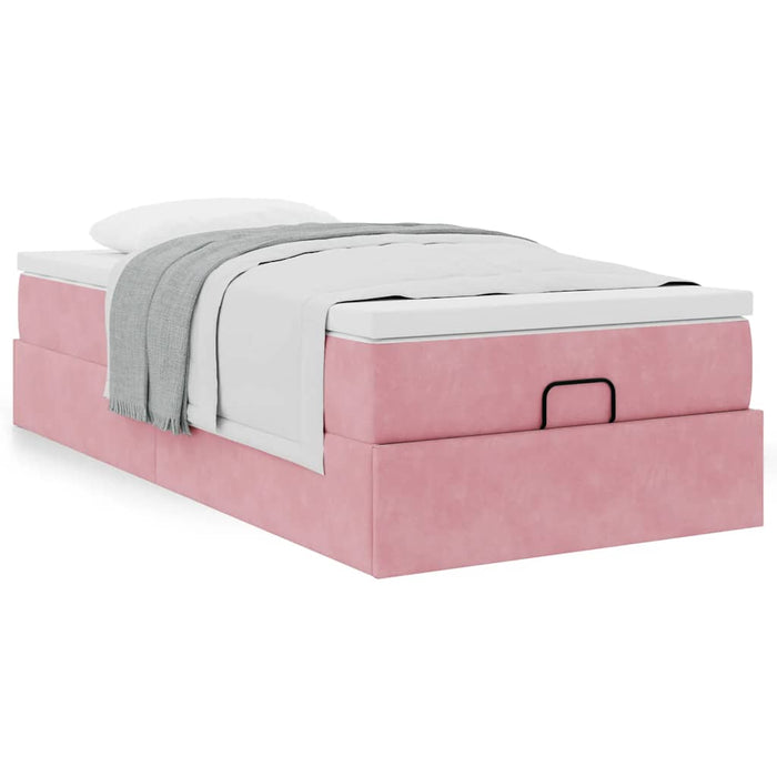 Cadru de pat otoman cu saltea, catifea roz 90x190cm - WALTI WALTI