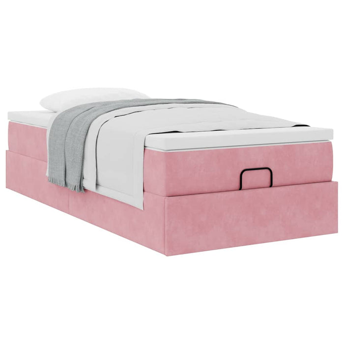 Cadru de pat otoman cu saltea, catifea roz 90x190cm - WALTI WALTI