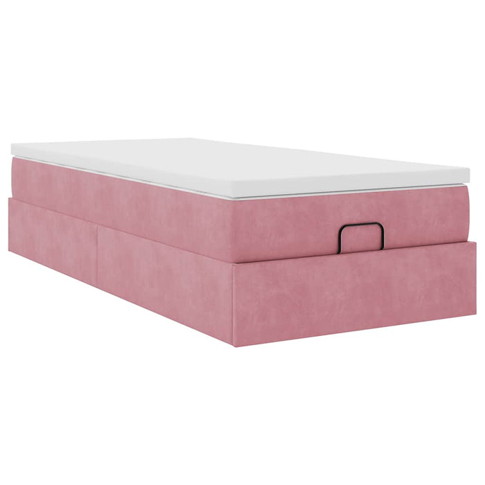 Cadru de pat otoman cu saltea, catifea roz 90x190cm - WALTI WALTI