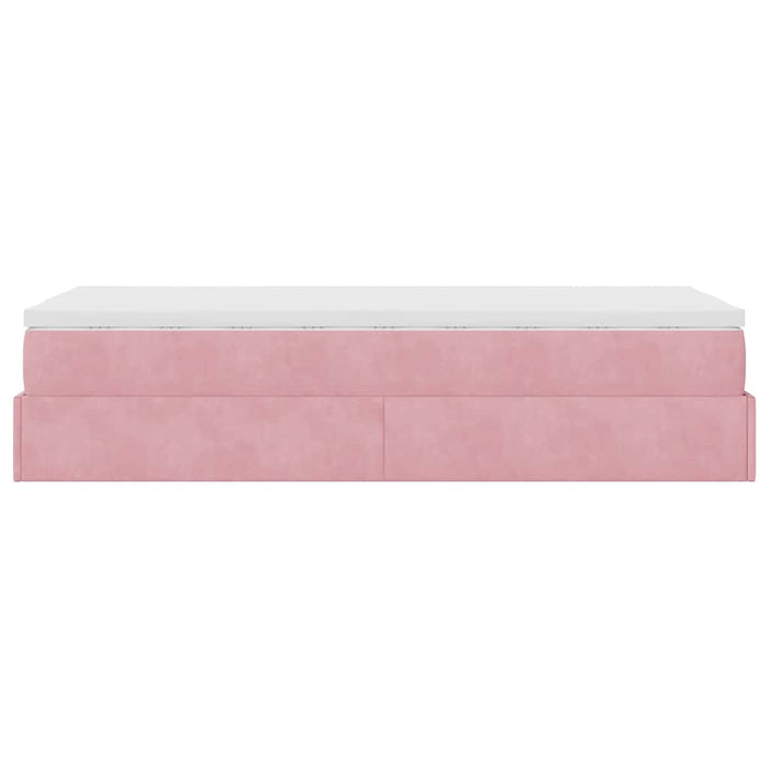 Cadru de pat otoman cu saltea, catifea roz 90x190cm - WALTI WALTI