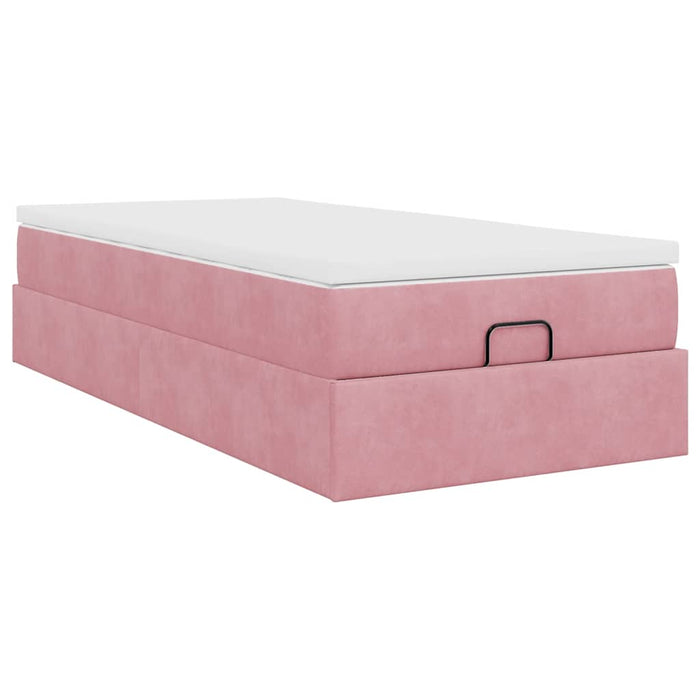 Cadru de pat otoman cu saltea, catifea roz 90x190cm - WALTI WALTI