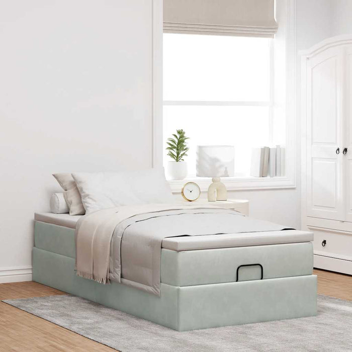 Cadru de pat otoman cu saltea Gri deschis 90x200cm catifea - WALTI WALTI