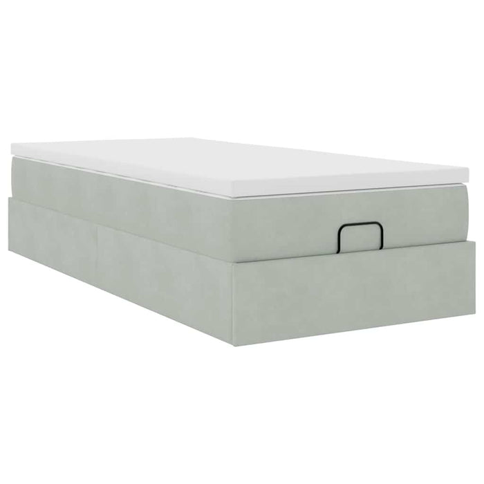 Cadru de pat otoman cu saltea Gri deschis 90x200cm catifea - WALTI WALTI