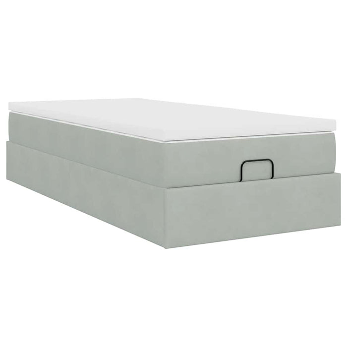 Cadru de pat otoman cu saltea Gri deschis 90x200cm catifea - WALTI WALTI