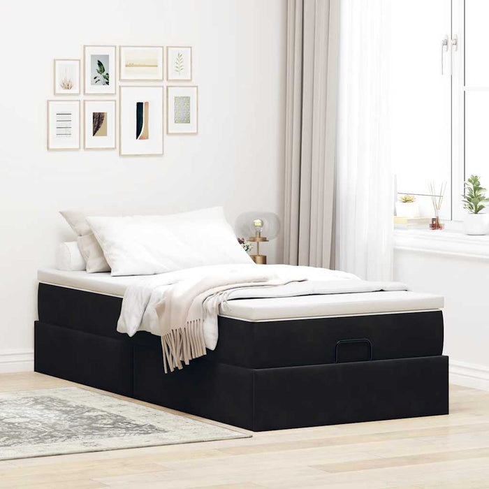 Cadru de pat otoman cu saltea, catifea neagră 90x200 cm - WALTI WALTI