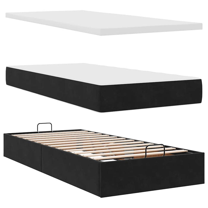 Cadru de pat otoman cu saltea, catifea neagră 90x200 cm - WALTI WALTI