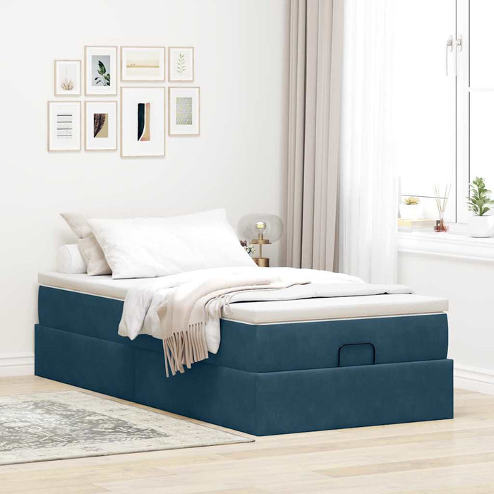 Cadru de pat otoman cu saltea, catifea albastru închis 90x200cm - WALTI WALTI