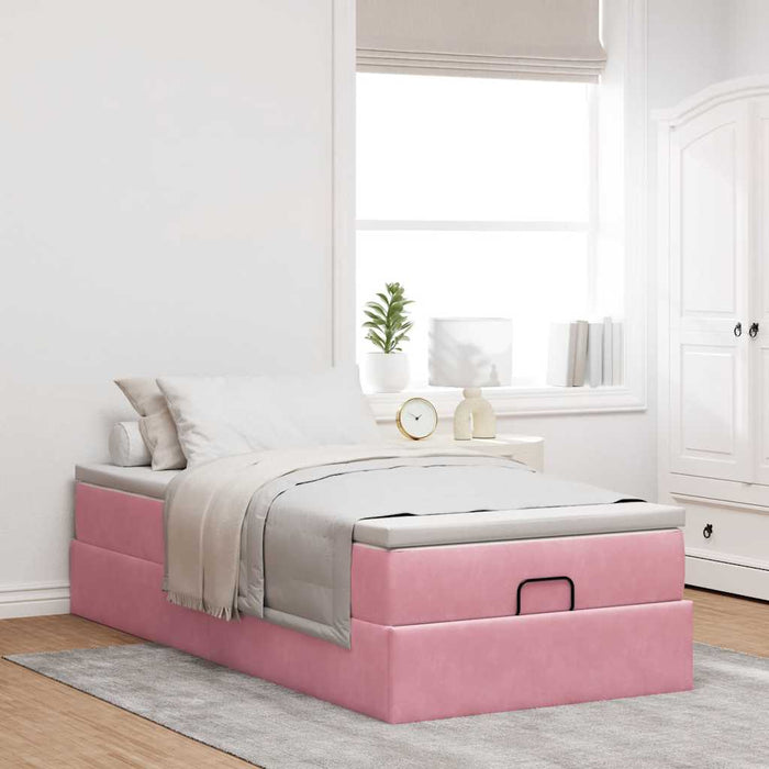 Cadru de pat otoman cu saltea, catifea roz 90x200cm - WALTI WALTI