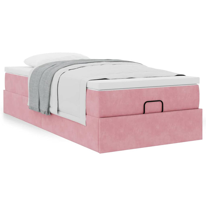 Cadru de pat otoman cu saltea, catifea roz 90x200cm - WALTI WALTI