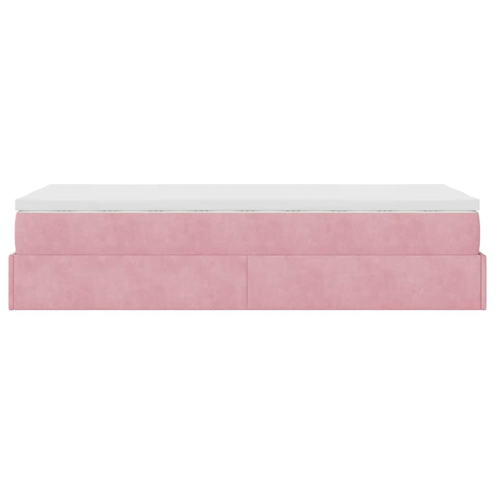 Cadru de pat otoman cu saltea, catifea roz 90x200cm - WALTI WALTI