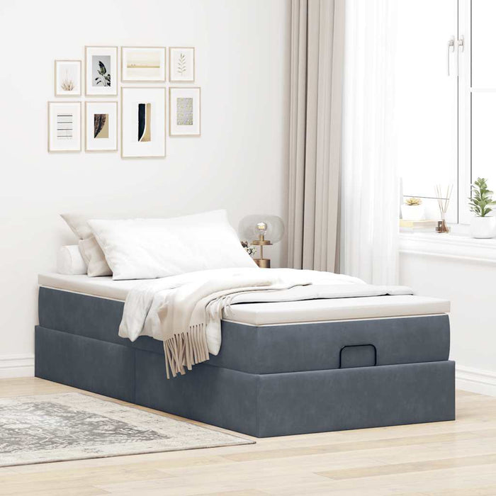 Cadru de pat otoman cu saltea Gri închis 100x200cm catifea - WALTI WALTI