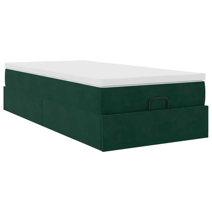 Cadru de pat otoman cu saltea verde închis 100x200cm catifea - WALTI WALTI