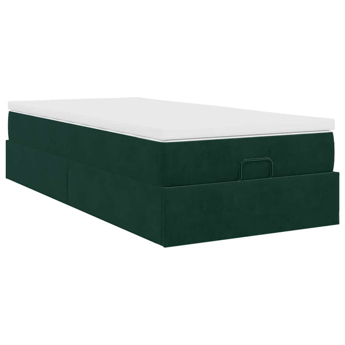 Cadru de pat otoman cu saltea verde închis 100x200cm catifea - WALTI WALTI