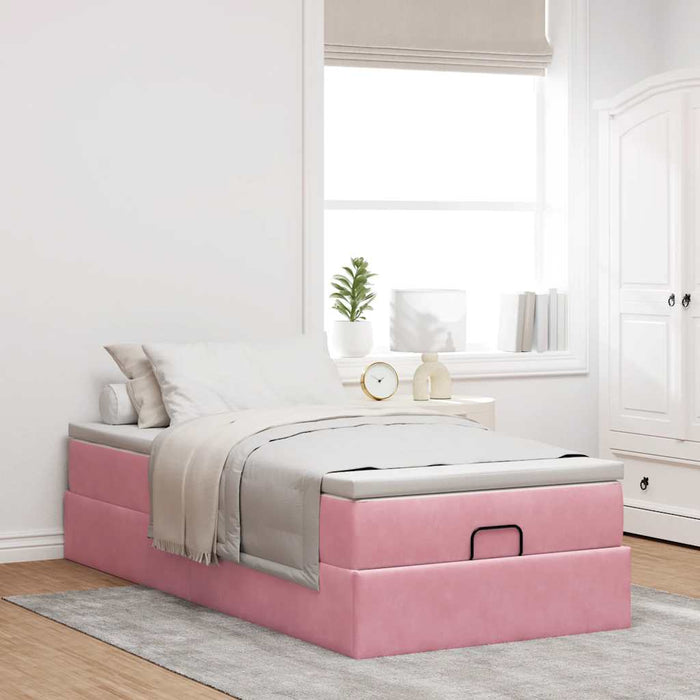 Cadru de pat otoman cu saltea roz 100x200cm catifea - WALTI WALTI