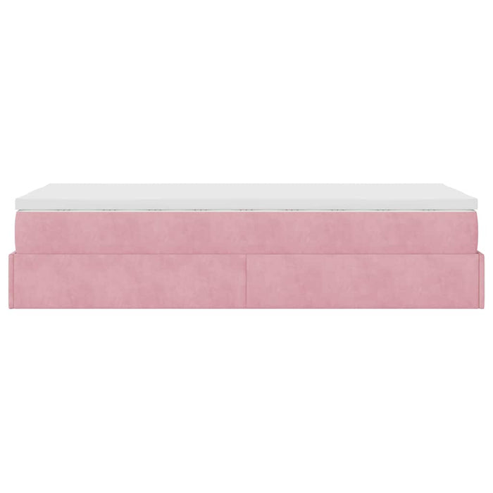 Cadru de pat otoman cu saltea roz 100x200cm catifea - WALTI WALTI