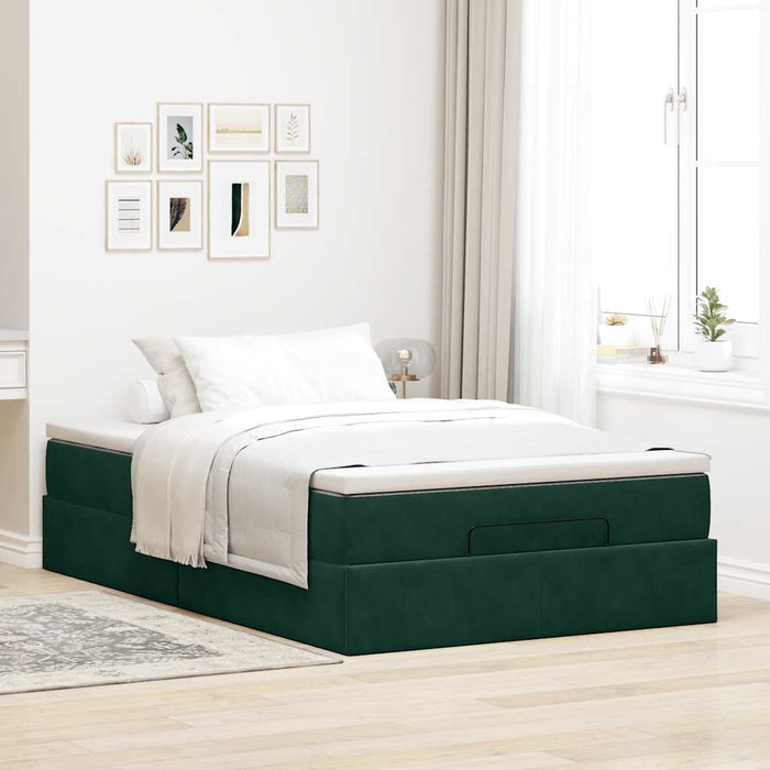 Cadru de pat otoman cu saltea verde închis 120x200cm catifea - WALTI WALTI