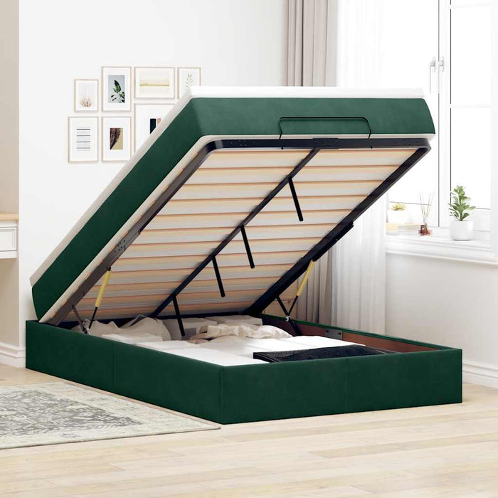 Cadru de pat otoman cu saltea verde închis 120x200cm catifea - WALTI WALTI