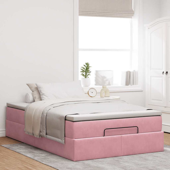 Cadru de pat otoman cu saltea, catifea roz 120x200cm - WALTI WALTI