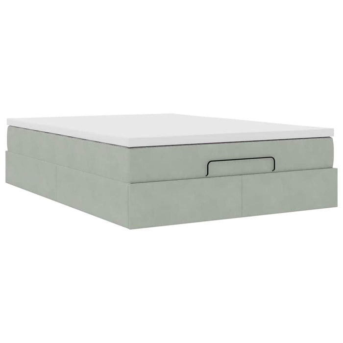Cadru de pat otoman cu saltea Gri deschis 140x190cm catifea - WALTI WALTI