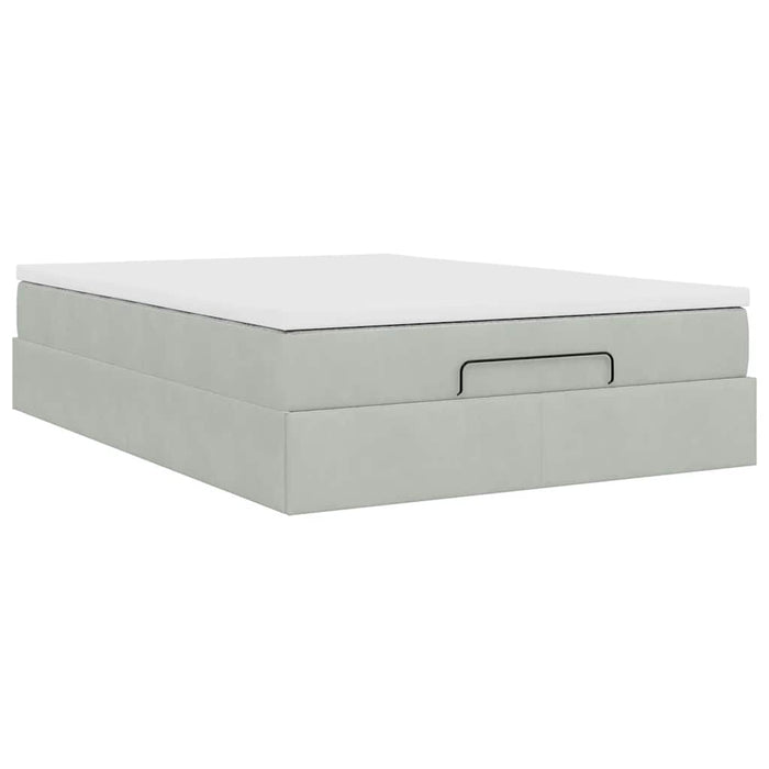 Cadru de pat otoman cu saltea Gri deschis 140x190cm catifea - WALTI WALTI