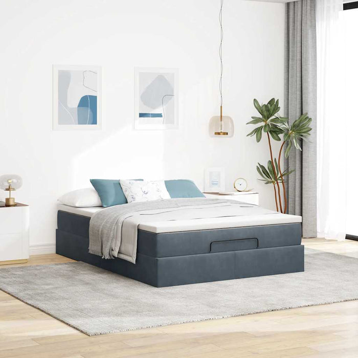 Cadru de pat otoman cu saltea Gri închis 140x190cm catifea - WALTI WALTI