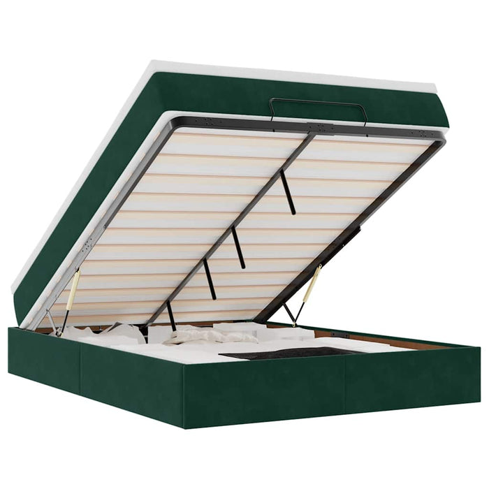 Cadru de pat otoman cu saltea verde închis 140x190cm catifea - WALTI WALTI