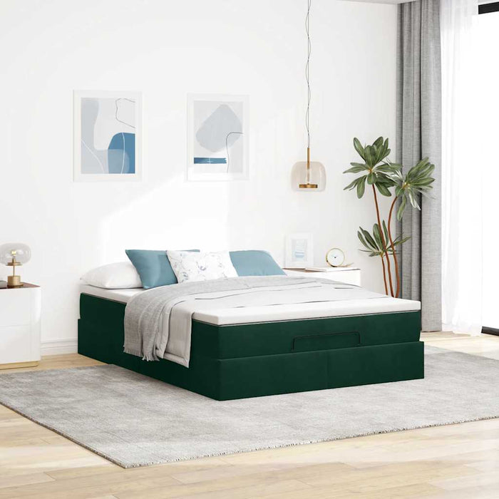 Cadru de pat otoman cu saltea verde închis 140x190cm catifea - WALTI WALTI