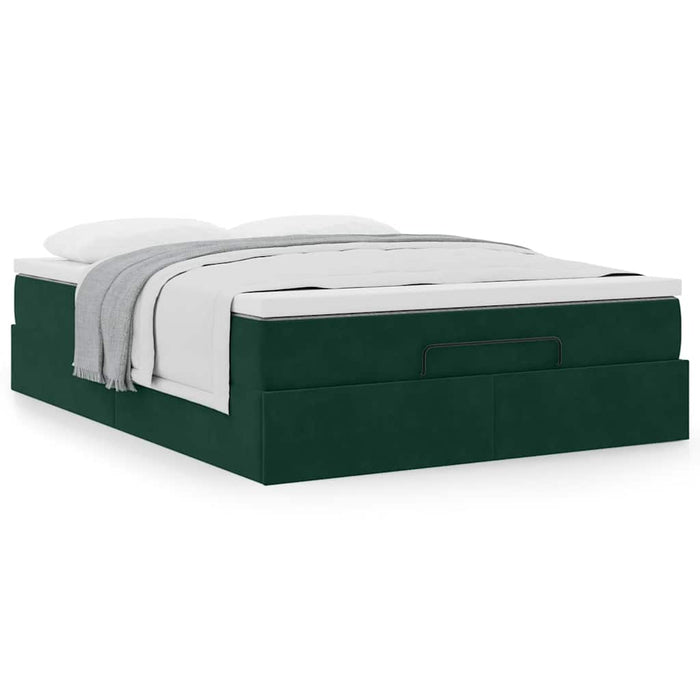 Cadru de pat otoman cu saltea verde închis 140x190cm catifea - WALTI WALTI