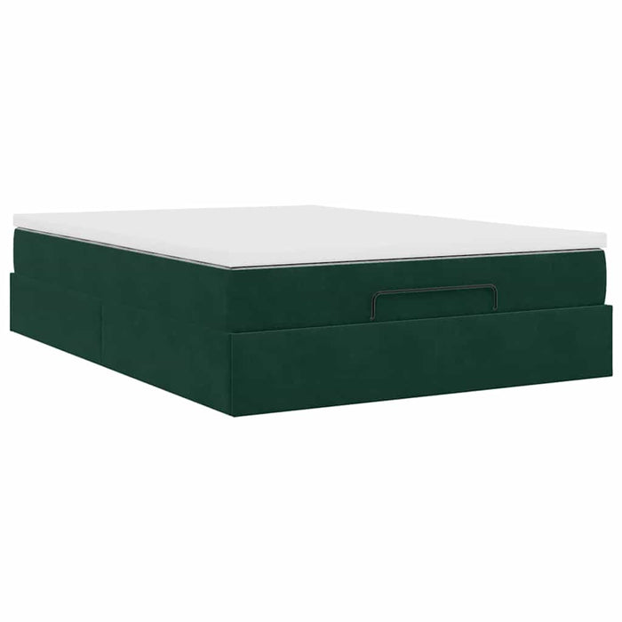 Cadru de pat otoman cu saltea verde închis 140x190cm catifea - WALTI WALTI