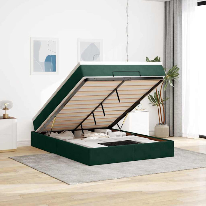 Cadru de pat otoman cu saltea verde închis 140x190cm catifea - WALTI WALTI