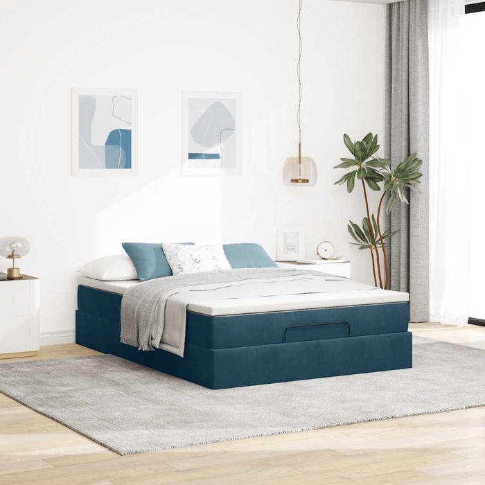 Cadru de pat otoman cu saltea Albastru închis 140x190cm catifea - WALTI WALTI