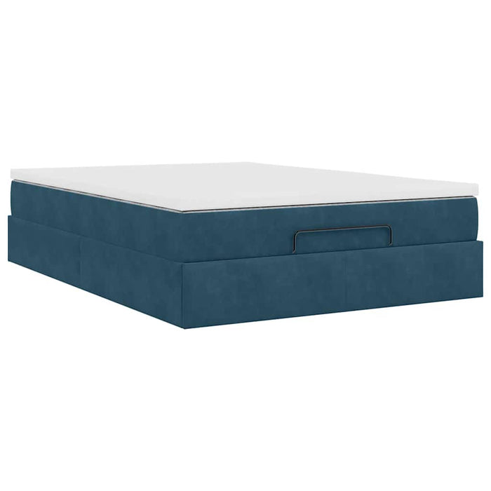 Cadru de pat otoman cu saltea Albastru închis 140x190cm catifea - WALTI WALTI