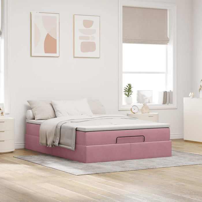 Cadru de pat otoman cu saltea roz 140x190cm catifea - WALTI WALTI
