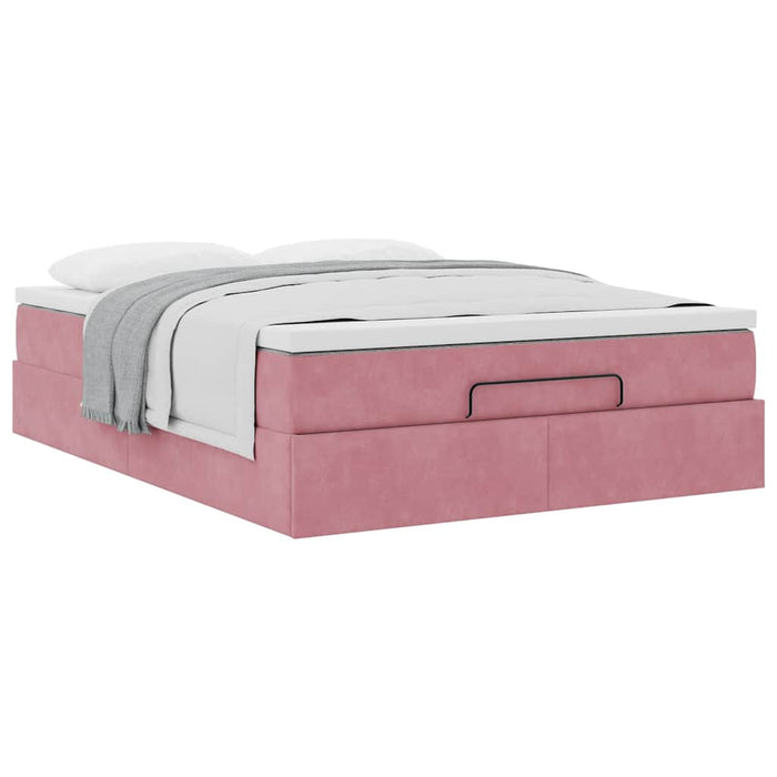 Cadru de pat otoman cu saltea roz 140x190cm catifea - WALTI WALTI